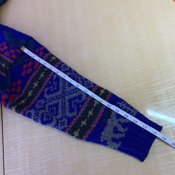 Eddie Bauer Sweater Pullover Vintage Wool turtleneck Deer Animals Geometric Aran - Picture 15 of 16